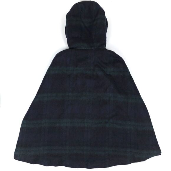 ZARA Wool Cape Zip Coat Fur Hood Navy Blue Green Tartan Plaid Lagenlook Medium - Picture 5 of 8
